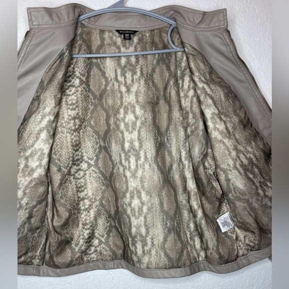 George Jacket Faux Leather Lined Animal Print Aviator Jacket Tan Youth Size XL - Picture 4 of 10